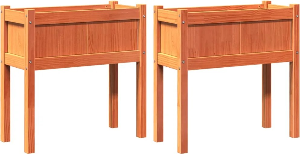 vidaXL Jardiniere grădină cu picioare, 2 buc., maro ceruit, lemn pin
