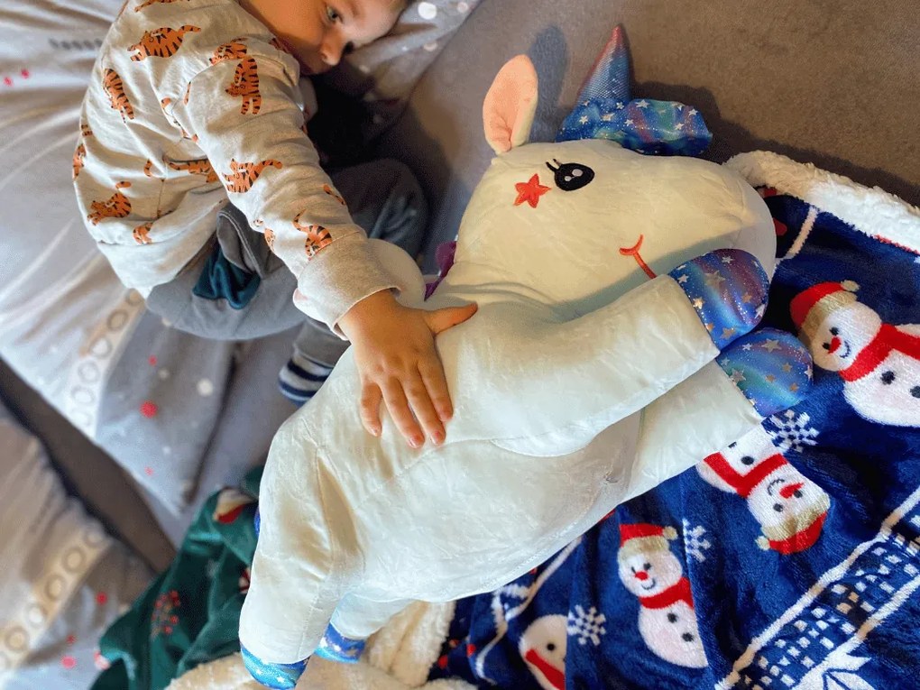 UNICORN de plus cu paturica cocolino in interior, albastru