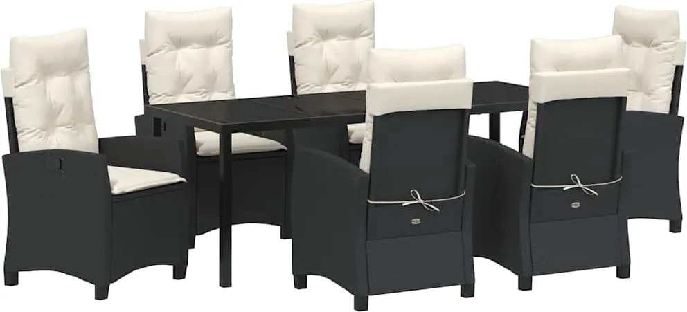 vidaXL Set de masă pentru grădină cu pernă 7 pcs Negru poliratan