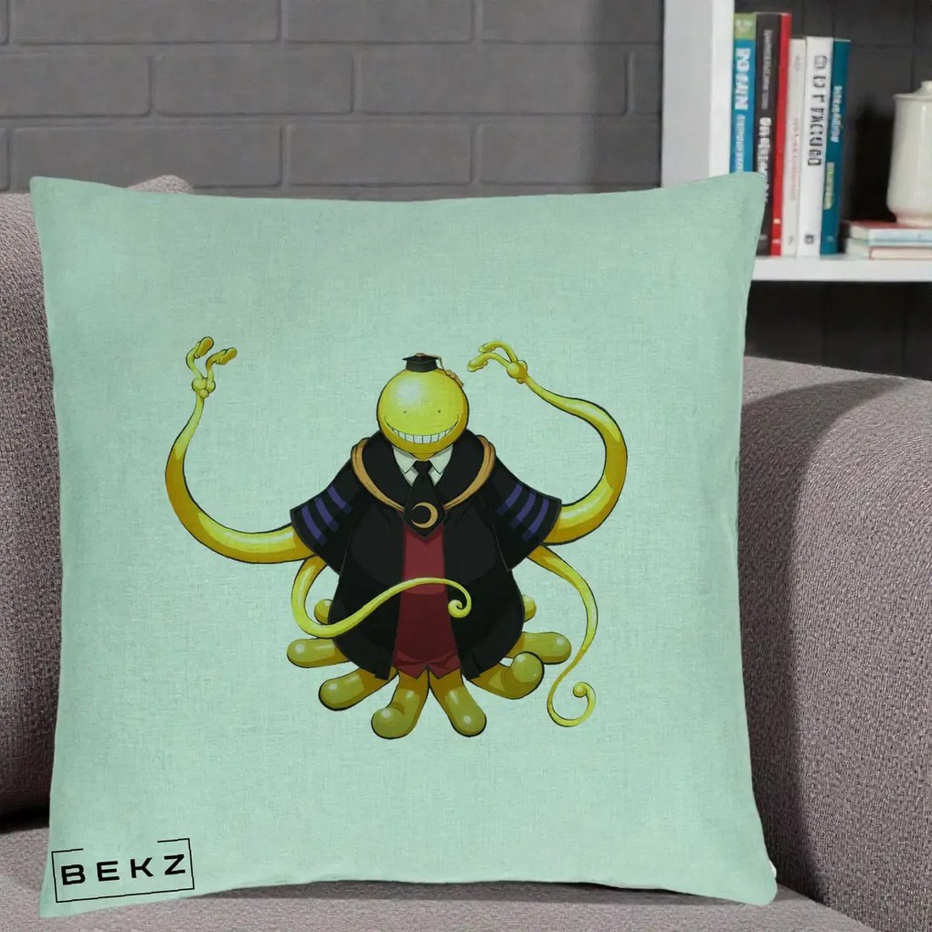 Perna Personalizata Assassination Classroom Koro-sensei, 40x40 cm, Verde Menta, Husa Detasabila, Perna Inclusa, BEKZ®