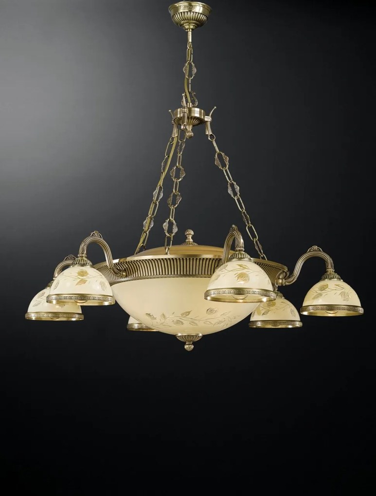 Candelabru cu 6 brate din alama cu sticla decorata design italian 6208