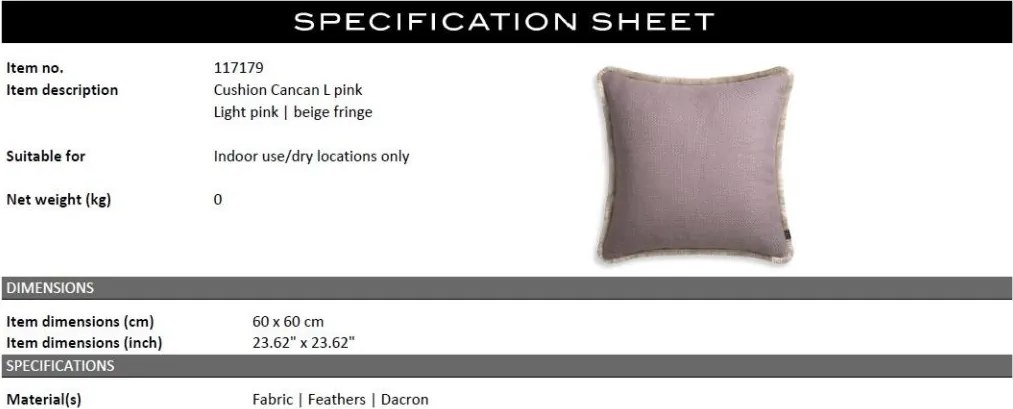 Perna design lux Cancan roz L 60x60cm