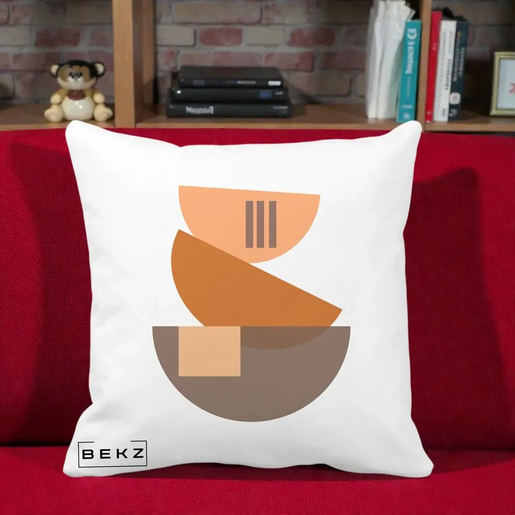 Perna Decorativa Geometric Bauhaus Boluri Portocaliu, 40x40 cm, Alba Mata, Husa Detasabila, Perna Inclusa, BEKZ®
