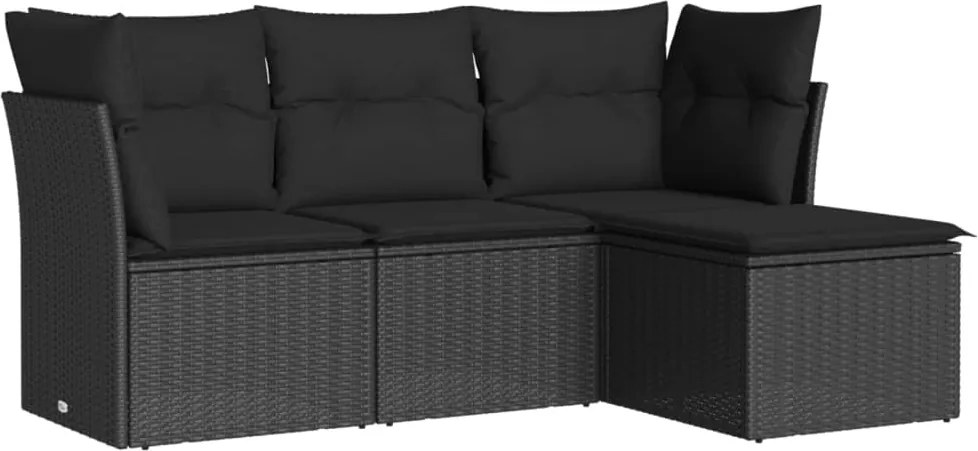 vidaXL Set mobilier de grădină cu perne, 4 piese, negru, poliratan