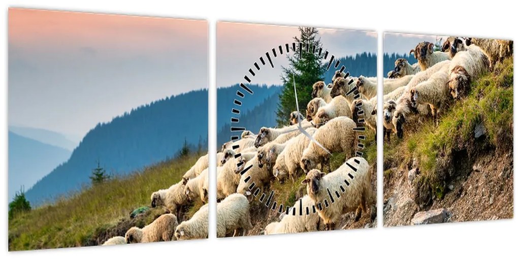 Tablou - O turmă de oi (cu ceas) (90x30 cm)