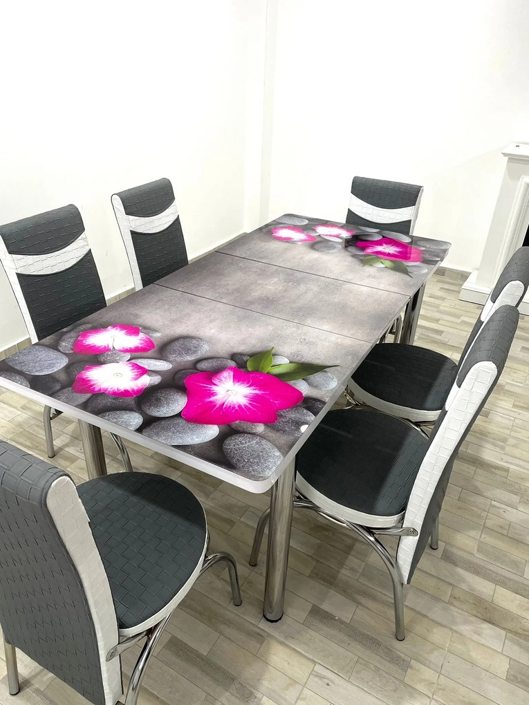 Set masa extensibila 130 / 170 x 80 cm cu 6 scaune, model 798