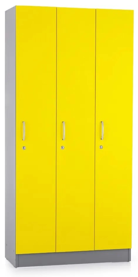 Dulap din lemn Visio LUX - 3 compartimente, 90 x 42 x 190 cm, galben