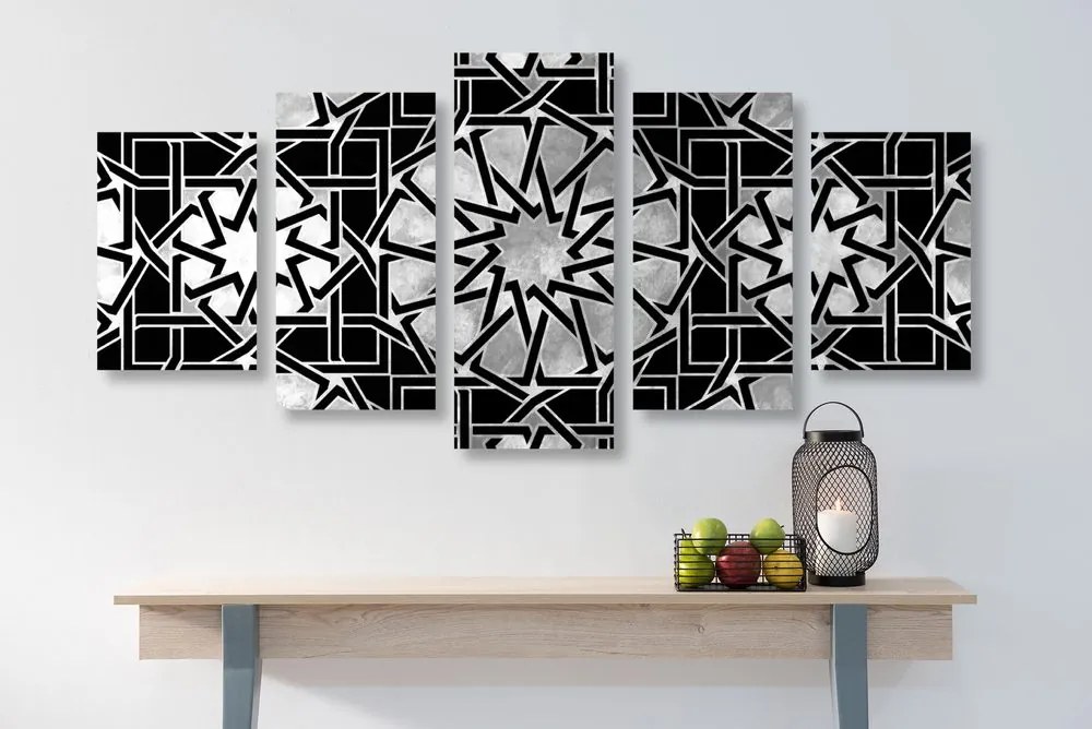 Tablou 5-piese mozaică orientală în design alb-negru