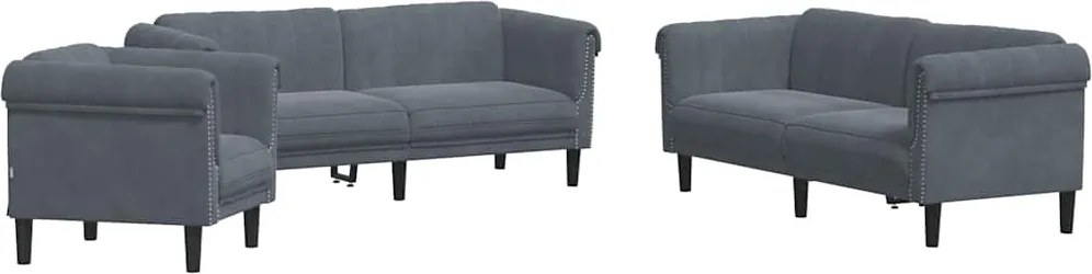 vidaXL Set de canapele, 3 piese, gri închis, catifea