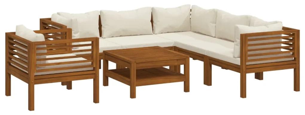 3086938 vidaXL Set mobilier grădină cu perne crem, 7 piese, lemn masiv acacia