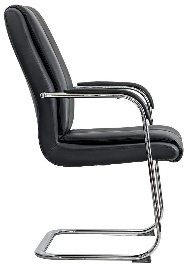 Scaun vizitatori negru din piele ecologică și cadrul cromat tip sanie OFF 8117