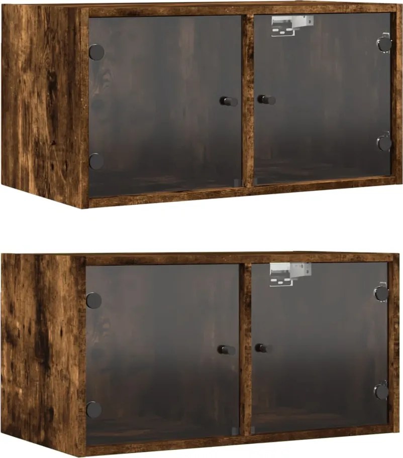 vidaXL Dulapuri perete cu uși din sticlă, stejar fumuriu, 68,5x37x35cm