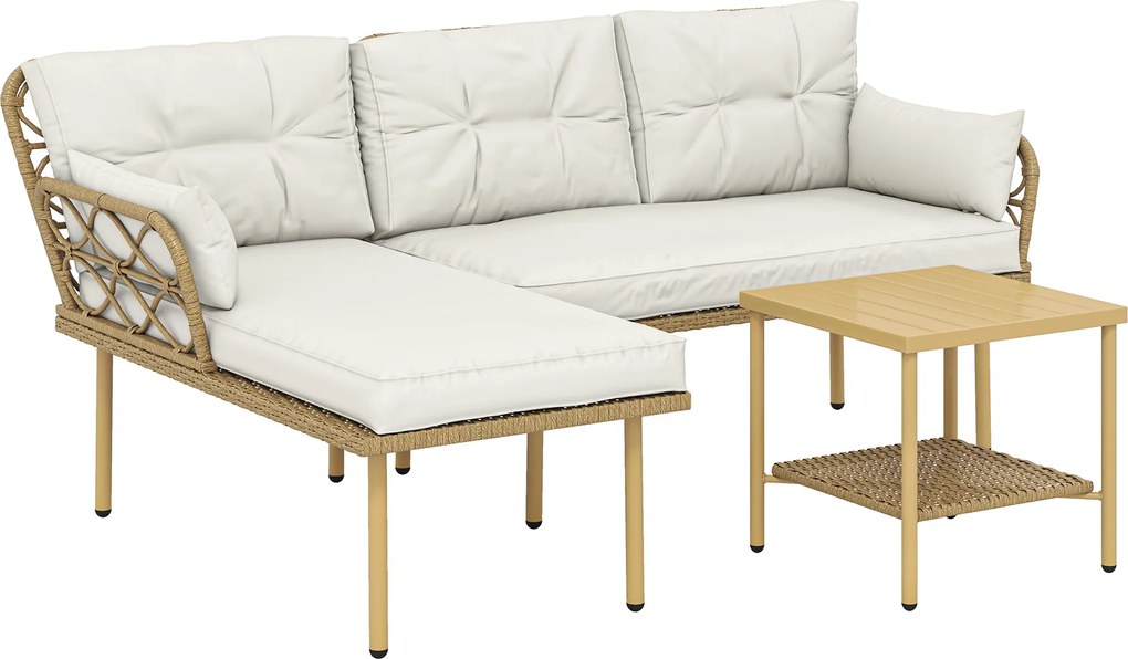 Outsunny Set mobilier de grădină colț 4 pers. 3 piese cu 1 masă de cafea perne confort incluse rășină împletită crem | Aosom Romania