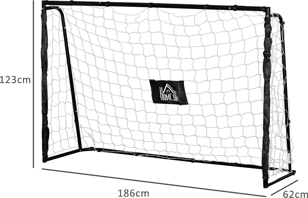 HOMCOM But de fotbal poarta de fotbal structura metal plasa PE cuie &amp; unelte incluse dim. 186L x 62l x 123H cm negru alb | Aosom Romania