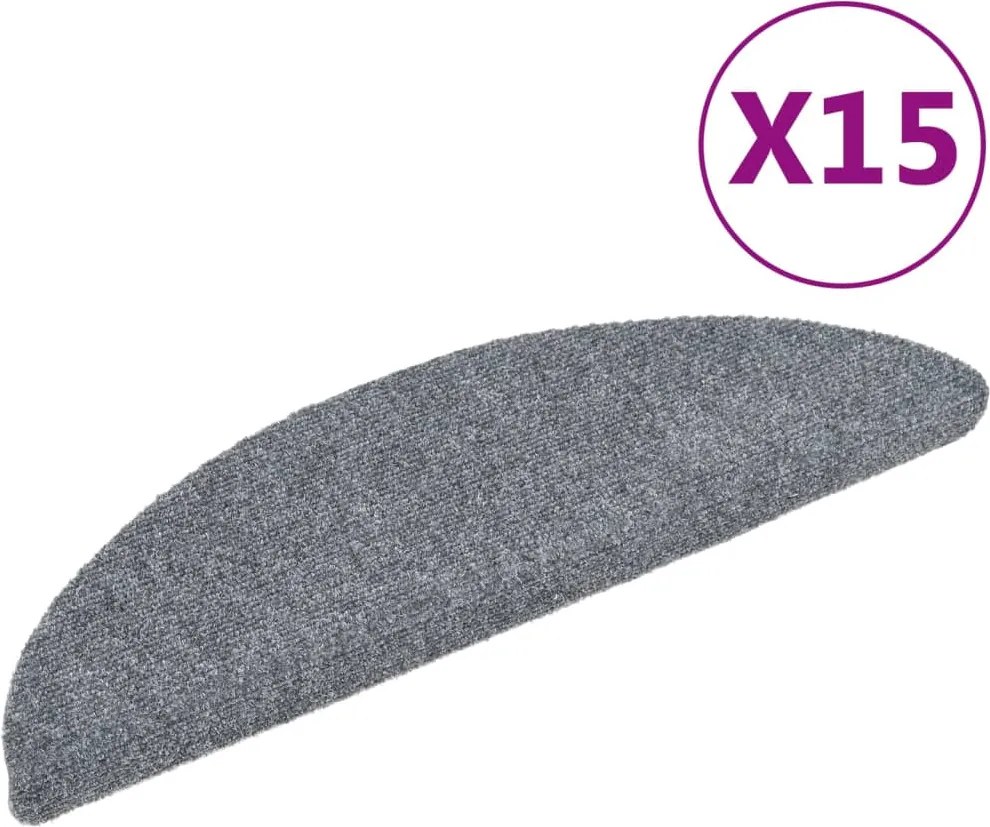 vidaXL Covorașe pentru scări autoadezive, 15 buc., 56x17x3 cm, gri deschis, semirotunde