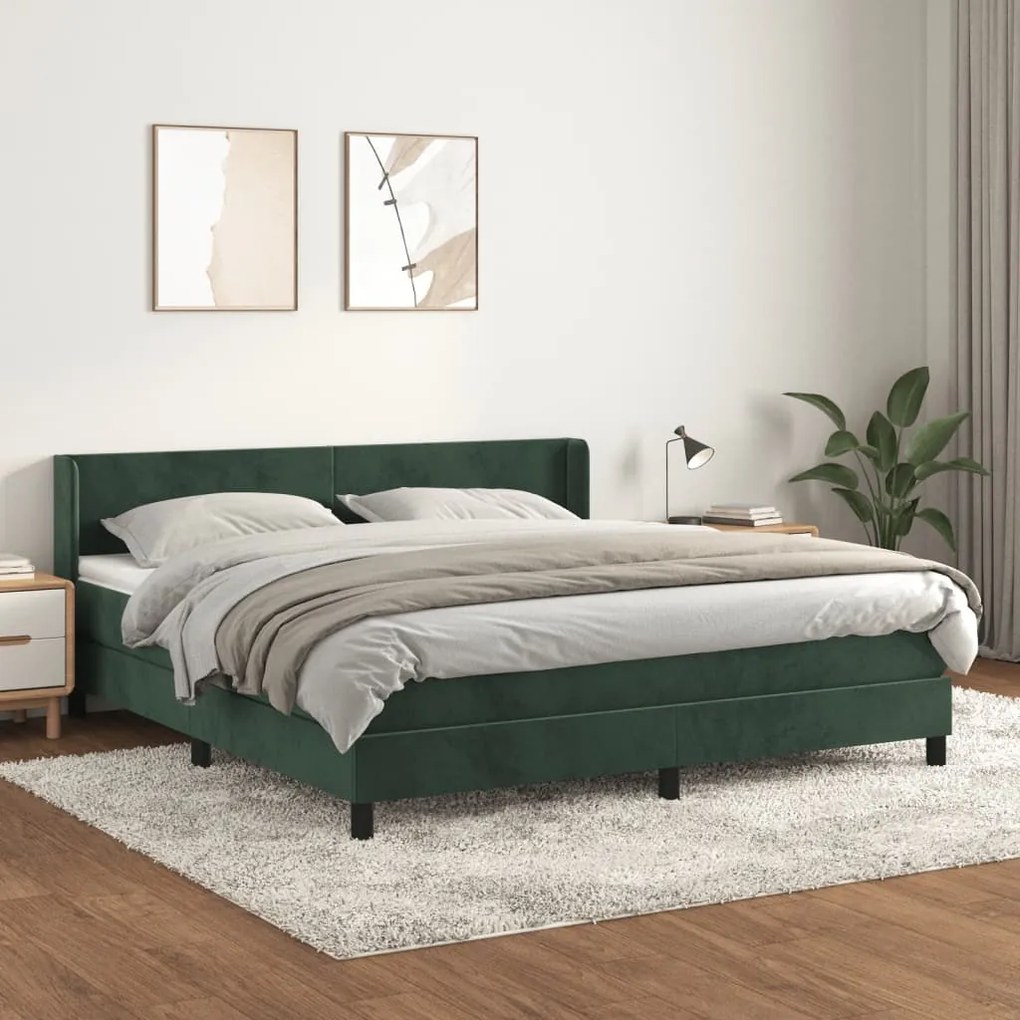 3130856 vidaXL Pat box spring cu saltea, verde închis, 180x200 cm, catifea