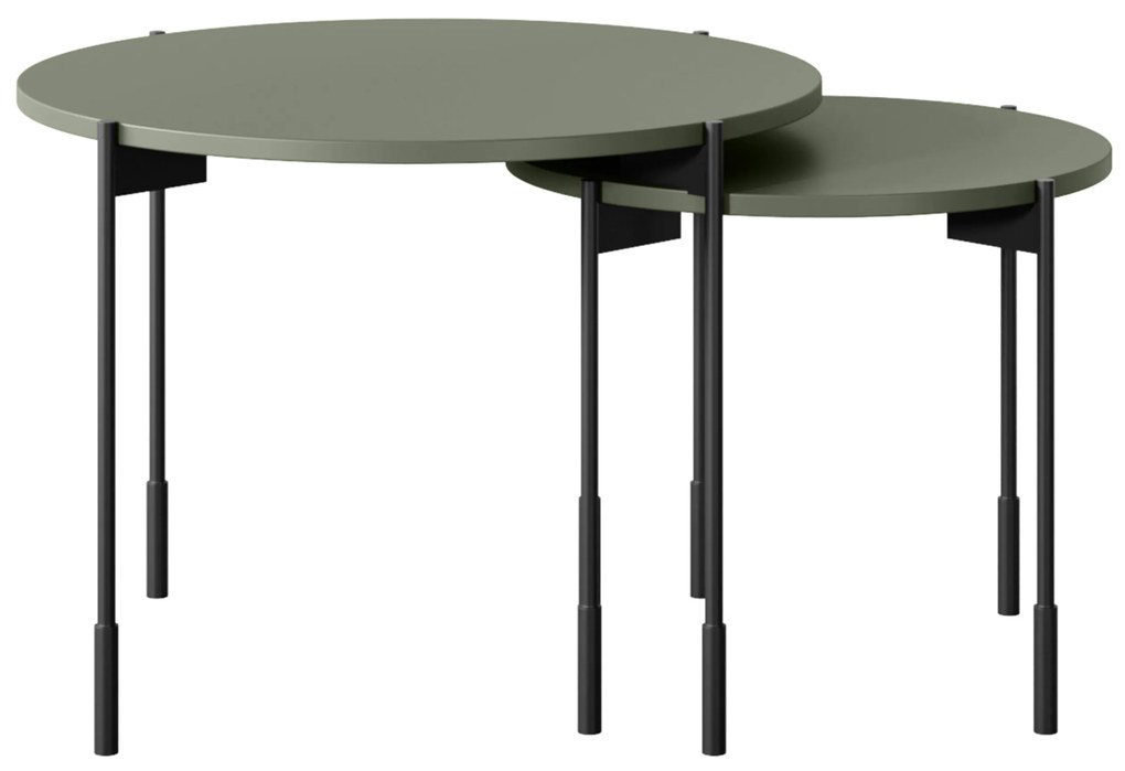 Măsuță de cafea rotundă Sonatia 45 cm cu picioare metalice - verde măsliniu