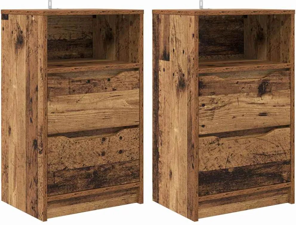 vidaXL Mese de noptieră cu sertar 2 pcs Lemn Vechi 40 x 30 x 467 cm