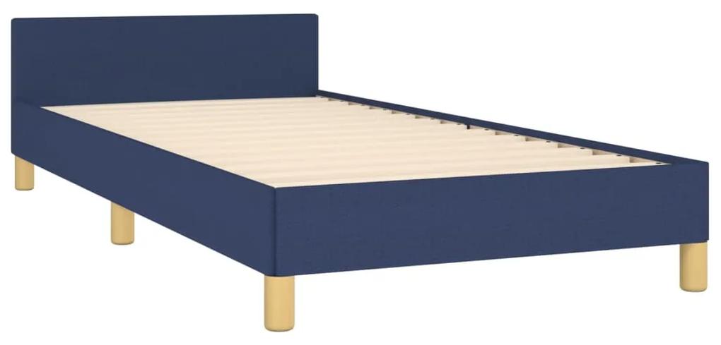 Cadru de pat cu tablie, albastru, 90x190 cm, textil Albastru, 90 x 190 cm, Culoare unica si cuie de tapiterie