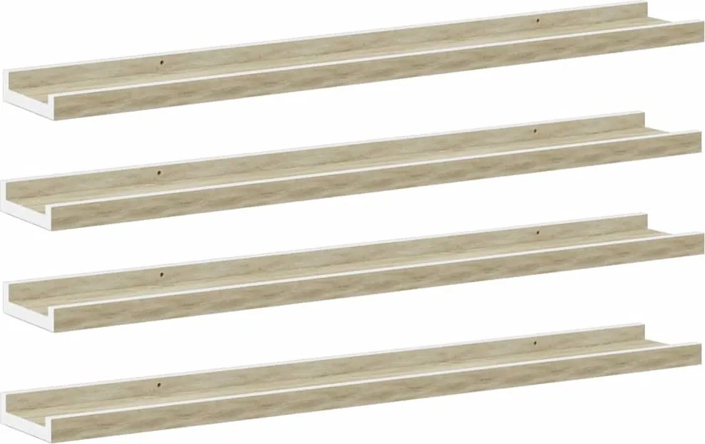 vidaXL Rafturi de perete, 4 buc., alb și stejar sonoma, 80x9x3 cm