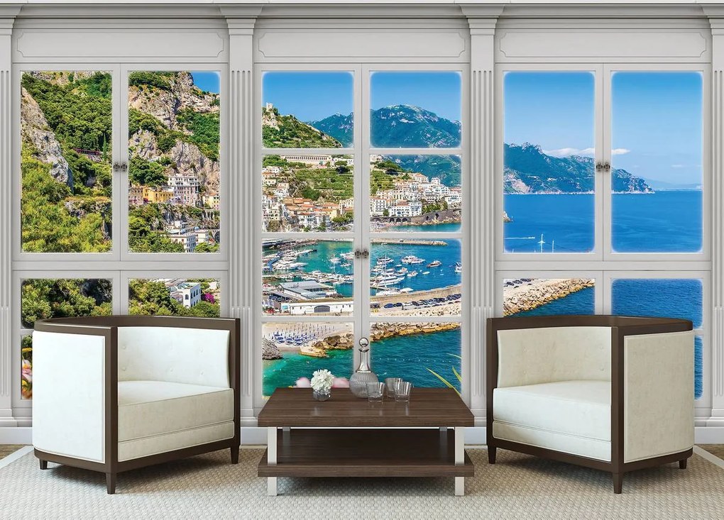 Fototapet - Marea turcoaz - privire din geam (152,5x104 cm)