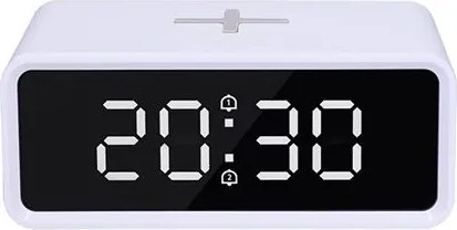Solight CA07W - Ceas digital cu încărcare wireless Qi, alimentare 230V/CR2032, alb