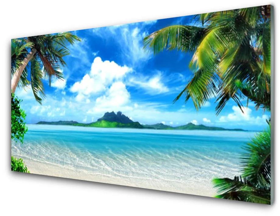 Tablouri acrilice Palm Sea peisaj copac Maro Verde Albastru