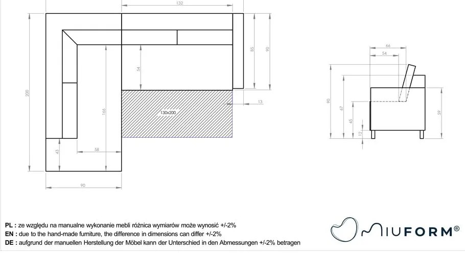 Colțar extensibil cu șezlong pe partea stângă Miuform Charming Charlie L, gri