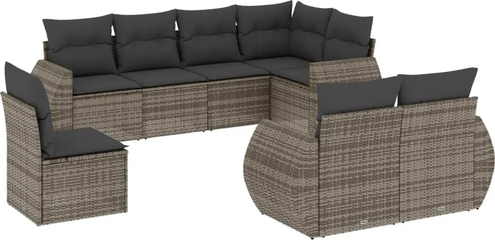 vidaXL Set canapele de grădină cu perne, 8 piese, gri, poliratan