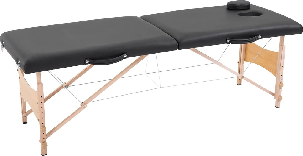HOMCOM Masă pentru Masaj Portabilă cu Înălțime Reglabilă, Pernă Detașabilă, Mâner și Geantă, 186x60x58-81 cm, Negru | Aosom Romania