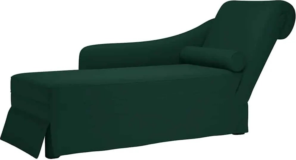 vidaXL Sezlong cu suport și cotieră dreaptă catifea verde închis