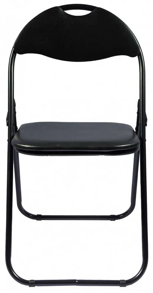 SCAUN PLIANT NEGRU, TAPITAT PIELE ECOLOGICA, CADRU METALIC