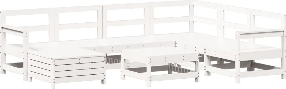 vidaXL Set canapea de grădină, 8 piese, alb, lemn masiv de pin