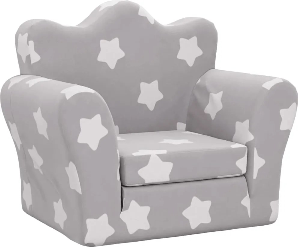 vidaXL Canapea extensibilă de copii, gri deschis cu stele, pluș moale