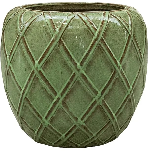 Ghiveci decorativ Wire Globe, Azay Design,  din ceramica verde lucrata manual, model cu linii, pentru interior si exterior, inaltime 46cm