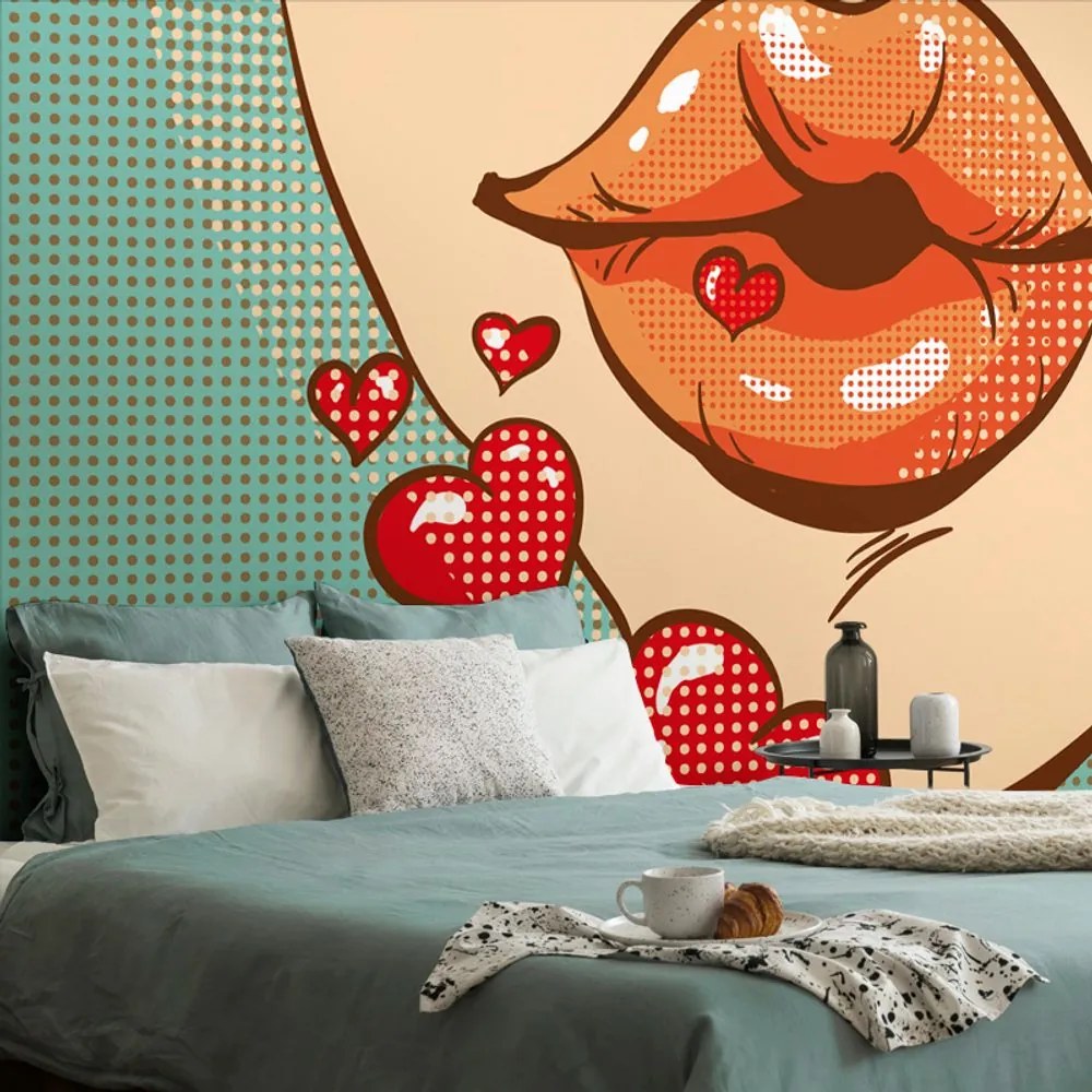 Tapet pop art sărut plin de dragoste