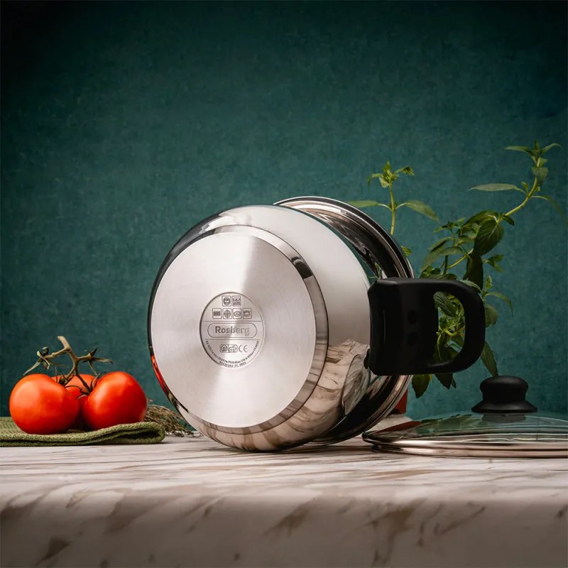 Oala sub presiune Rosberg R51311A5, 5 L, 2 capace, Inductie, Baza 3 straturi, Inox