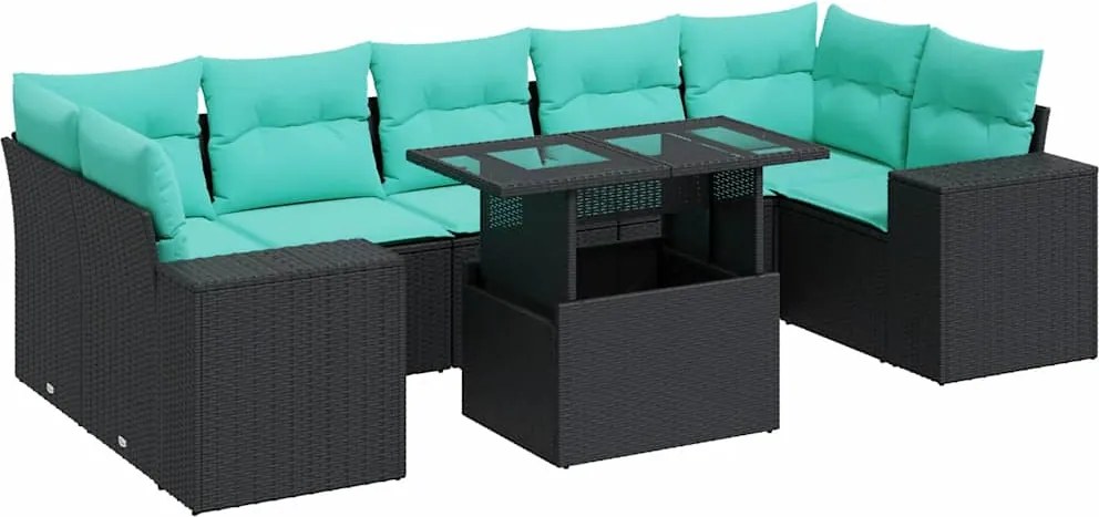 vidaXL Set mobilier grădină perne 8 piese negru, poliratan/lemn acacia
