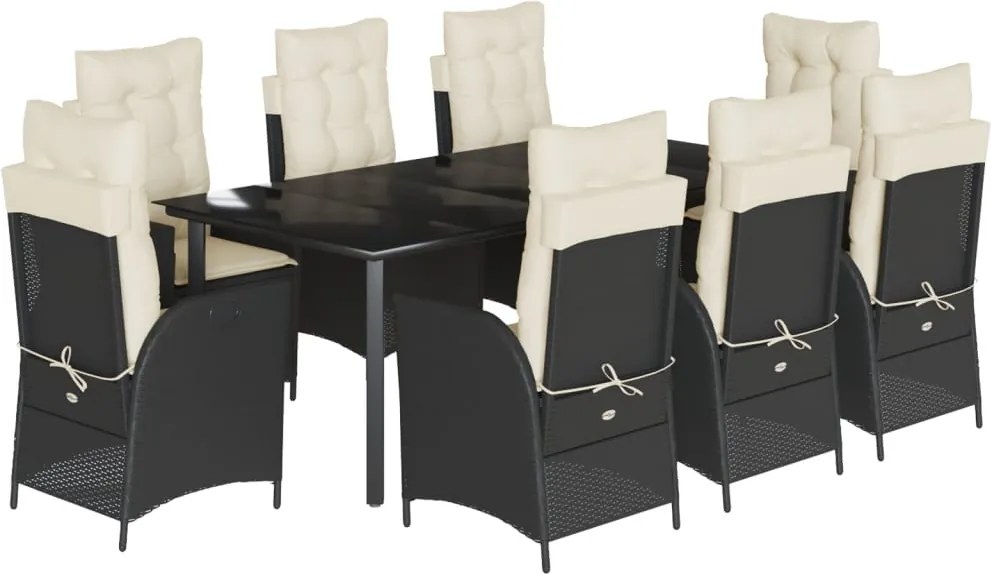 vidaXL Set mobilier de grădină cu perne, 9 piese, negru, poliratan