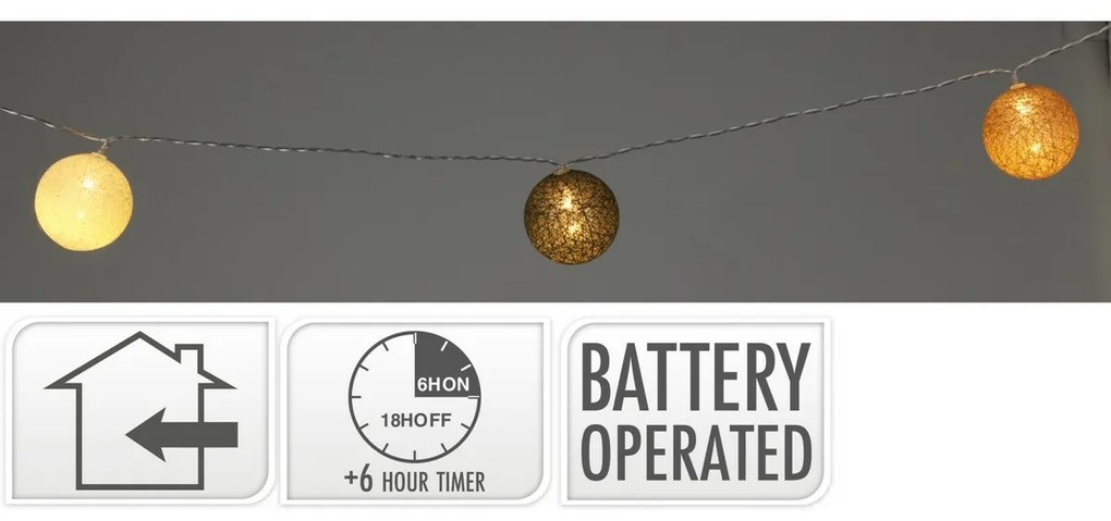 Lanț de lumină Raffia LED , 360 cm, 12 bile,diametru 6 cm, cronometru