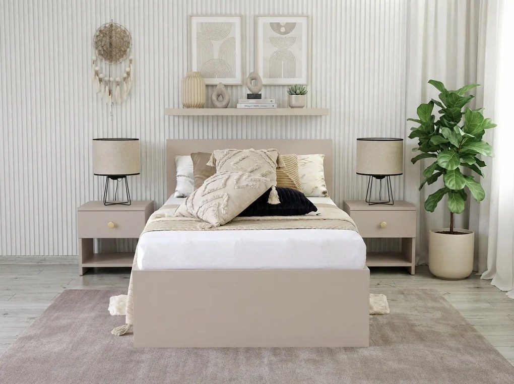 Pat SOFIA 90 x 200 cm, casmir bej Saltele: Fara saltea, Somiera pat: Cu lamele drepte