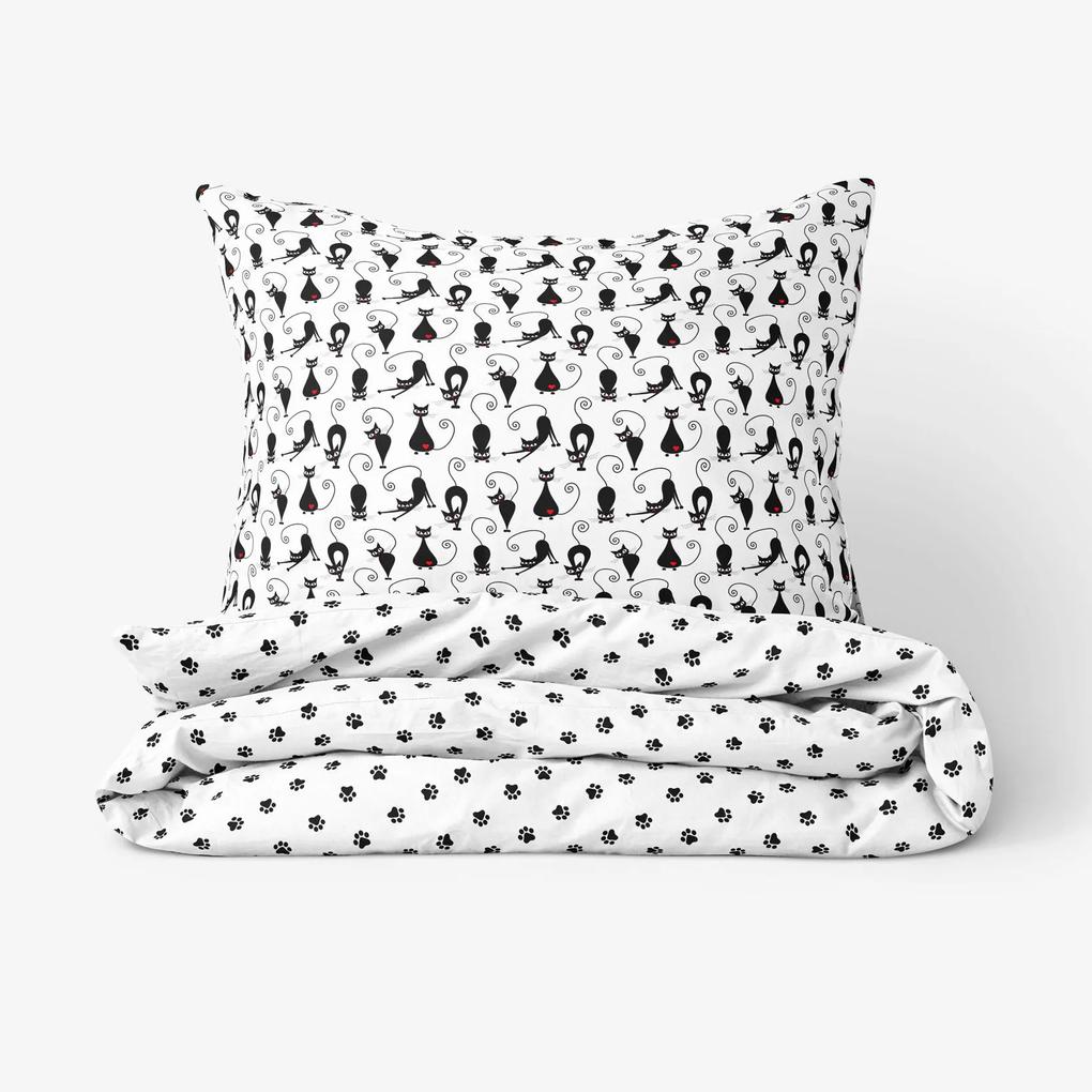 Goldea lenjerie de pat pentru copii din 100% bumbac - pisici negre pe alb 140 x 200 și 70 x 90 cm