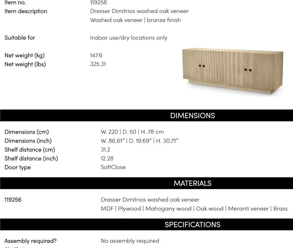 Comoda design LUX, Furnir de stejar albit, Dimitrios