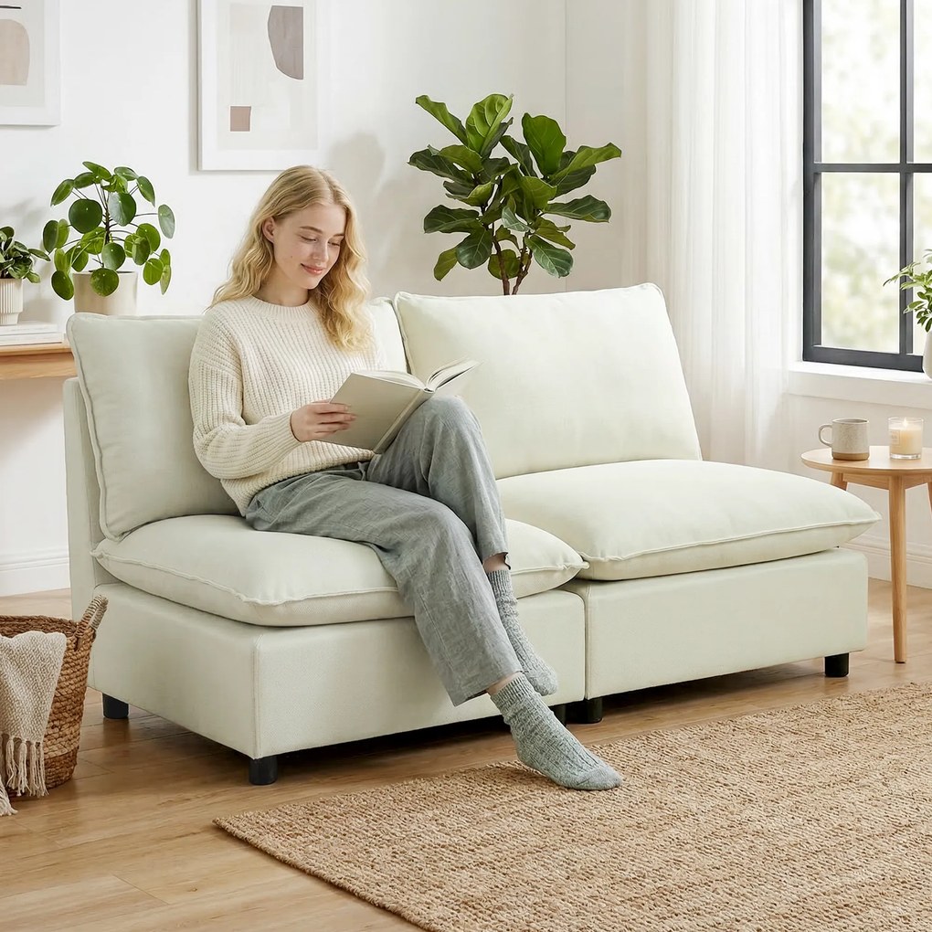 HOMCOM Canapea 2 locuri modulară, canapea de living modernă 146 cm fără brațe cu șezut larg, perne groase, crem | Aosom Romania