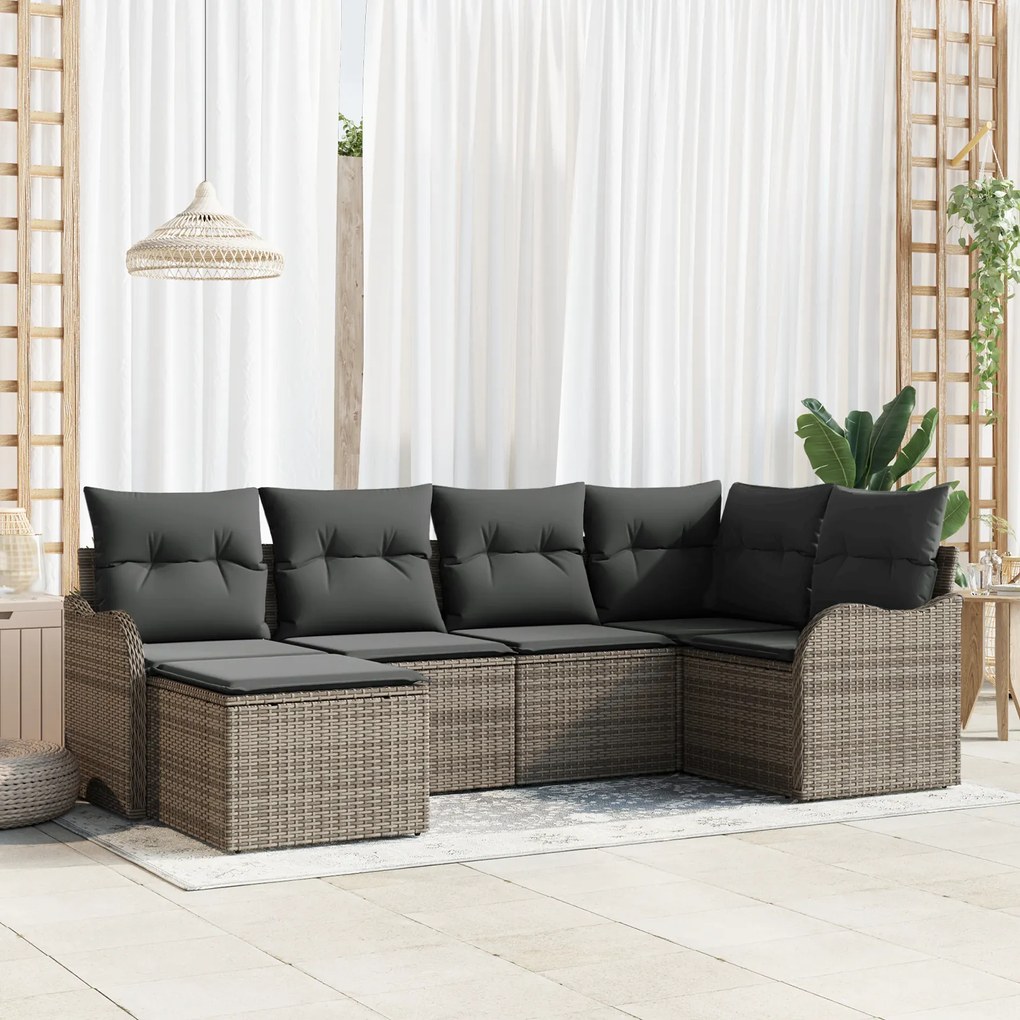 vidaXL Set de canapele pentru grădină cu pernă 6 pcs Gri Rattan poli