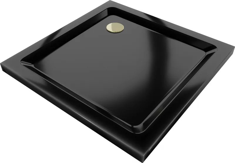 Mexen Flat bază de duș pătrată slim 80 x 80 cm, negru, sifon auriu - 40708080G