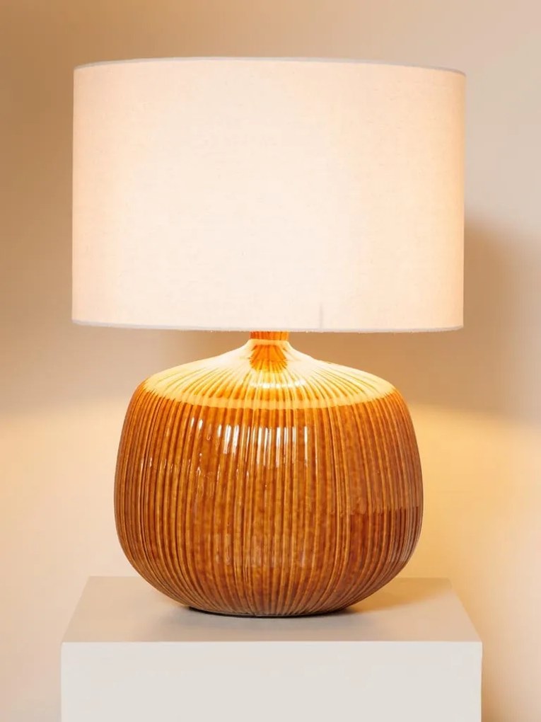 Lampa de masa, din ceramica cu abajur din in, D50cm, Estria