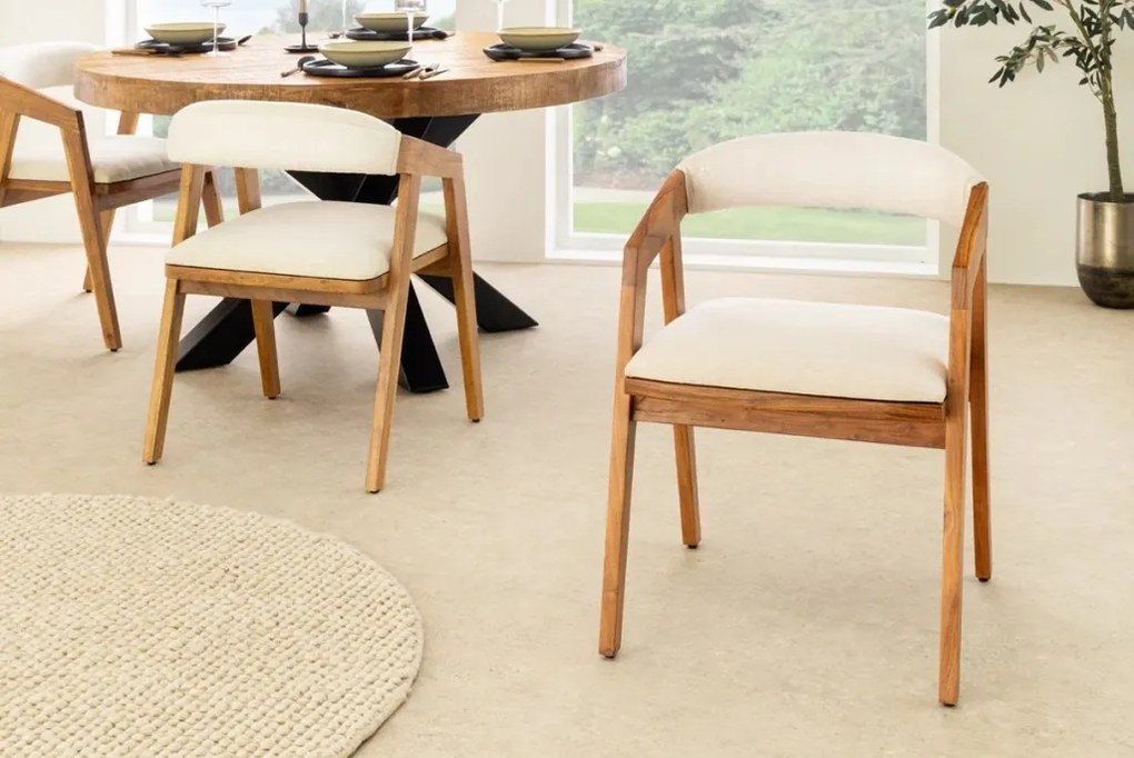 Scaun dining material textil gri deschis si lemn MAMMUT