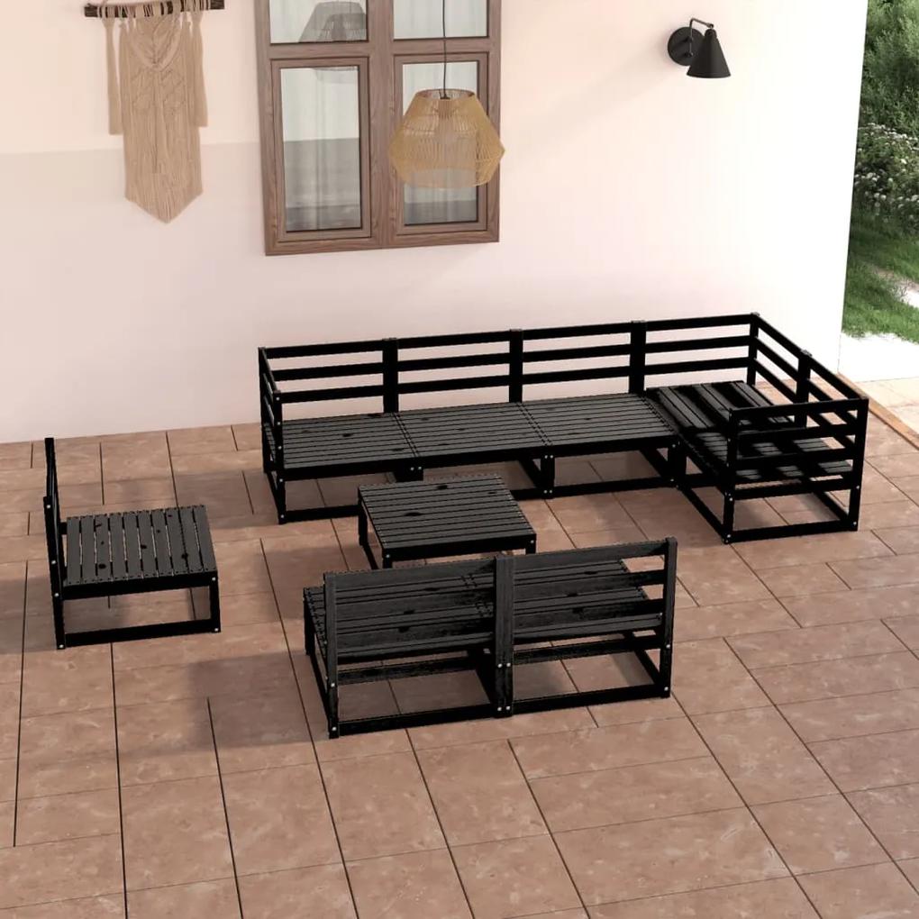 3075633 vidaXL Set mobilier de grădină, 9 piese, negru, lemn masiv de pin