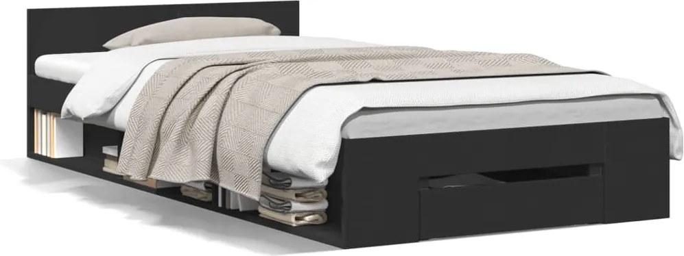 vidaXL Cadru de pat cu sertar, negru, 100x200 cm, lemn prelucrat